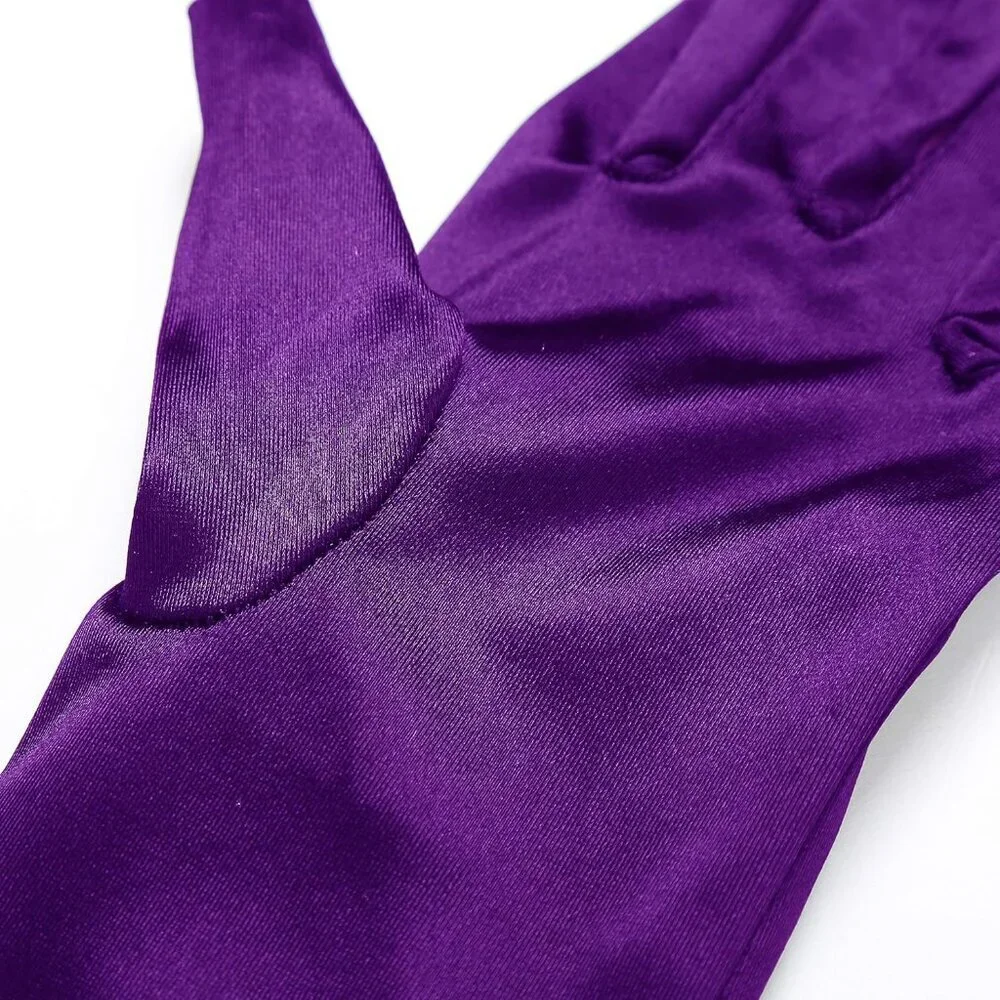 Women's Smooth Purple Long Satin Gloves Elbow Length Party Costume Accessory